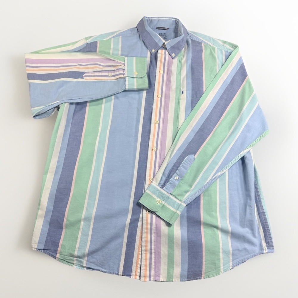 Izod Size XL Multicolor‎ Stripe Saltwater Button Down Mens Long Sleeve Top